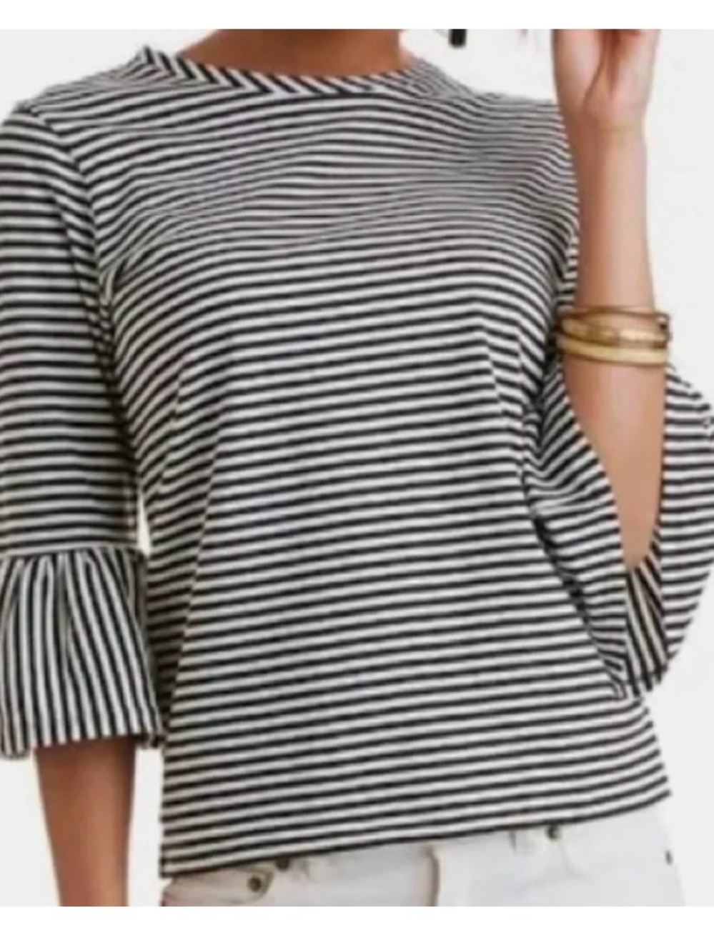 Vineyard Vines Black & White Striped Ruffle Sleeve Top - 100% cotton